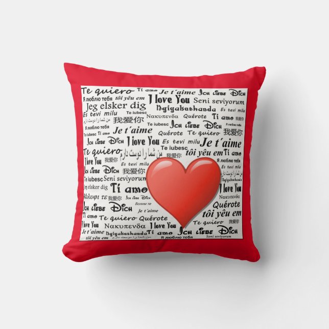 I Love You in Many Languages Throw Pillow (Front)