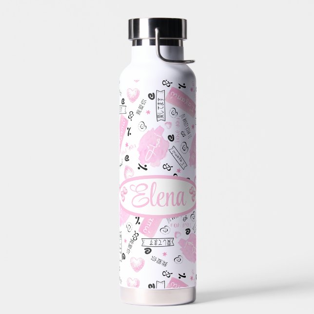 I love you in multiple languages to Customize Water Bottle (Left)