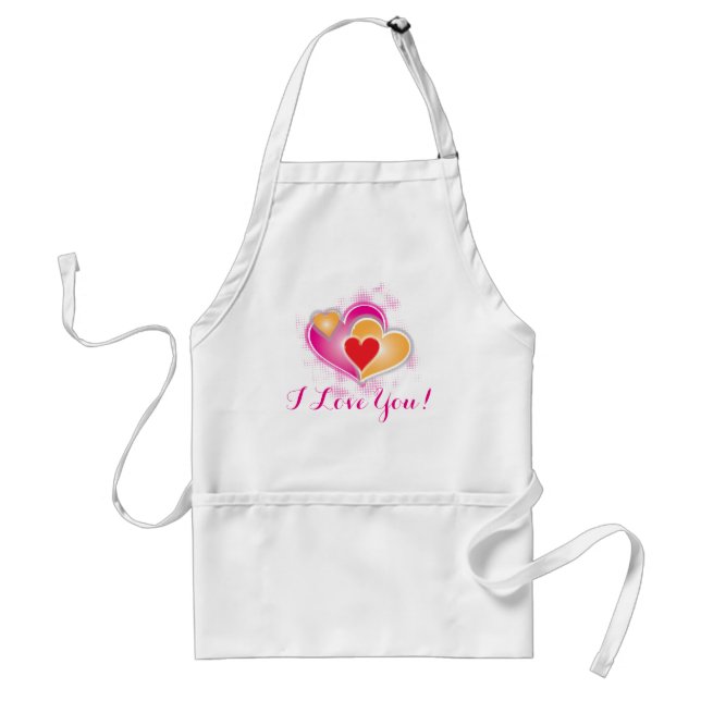 I Love You in Pink Text with Pink Hearts Adult Apron (Front)