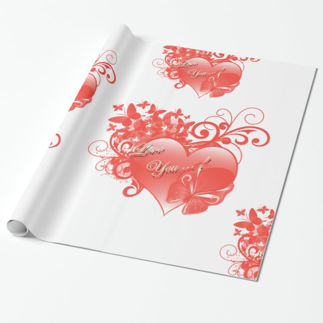 I LOVE YOU IN RED HEART WRAPPING PAPER (Unrolled)