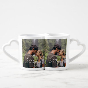 I Love You in White Script with Heart Custom Coffee Mug Set