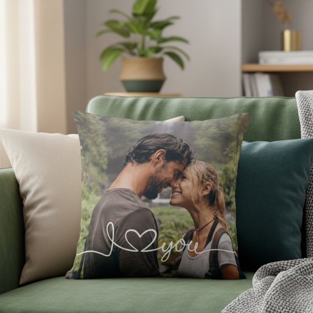 I Love You in White Script with Heart Custom Throw Pillow (Creator Uploaded)