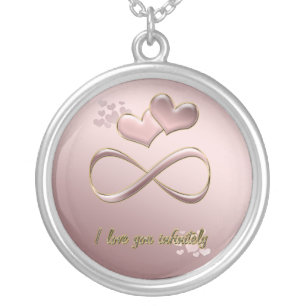 I love you infinitely Valentine’s Day  pink hearts Silver Plated Necklace
