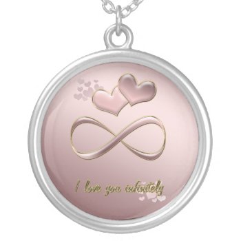 I Love You Infinitely Valentine’s Day  Pink Hearts Silver Plated Necklace by Stangrit at Zazzle