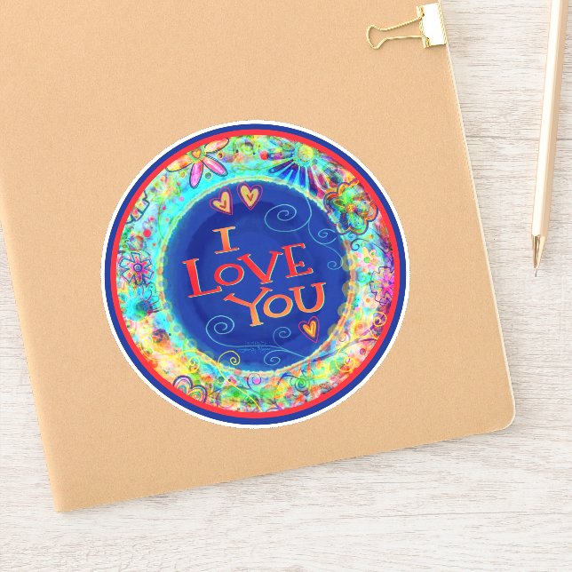 I Love You Inspirivity Fun Blue Trendy Floral Sticker (Notebook)