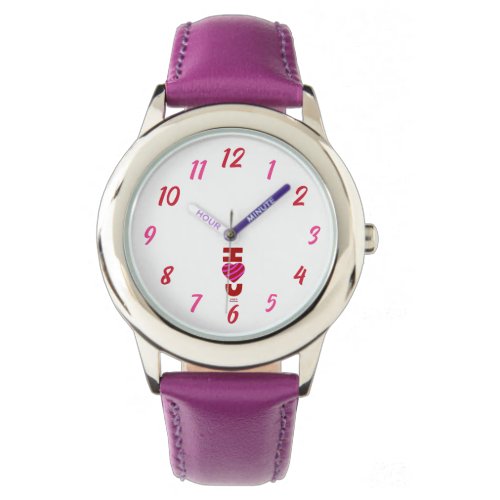 I Love You Kids Stainless Steel Purple Watch