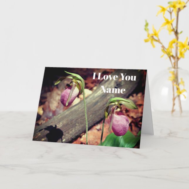 I Love You Lady Slipper Flower Personalized Card (Yellow Flower)