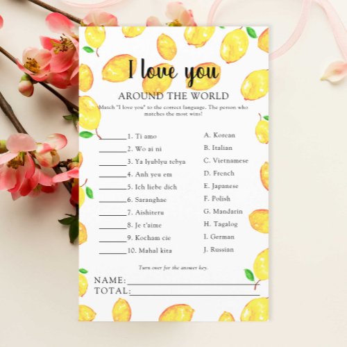 I love you Languages Bridal Shower Game Lemon 