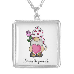 I love you like gnome other valentine love silver plated necklace