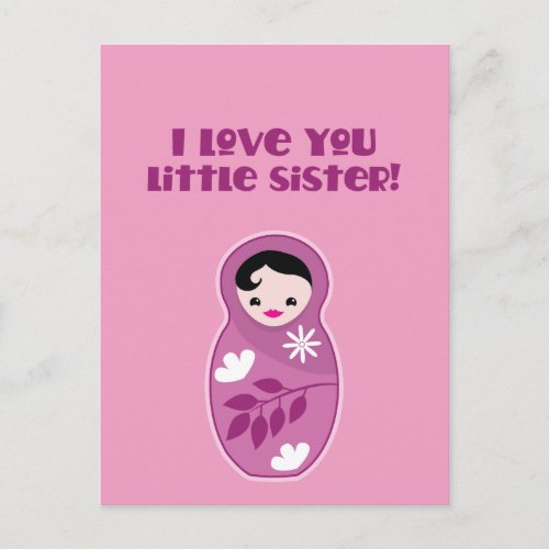 I love you little sister babushka doll postcard