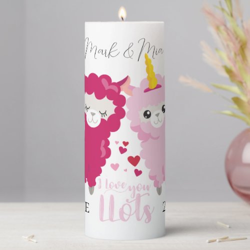 I Love You Llots Llama Customized Gift Him Her     Pillar Candle