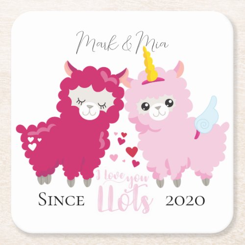 I Love You Llots Llama Customized Gift Him Her   Square Paper Coaster