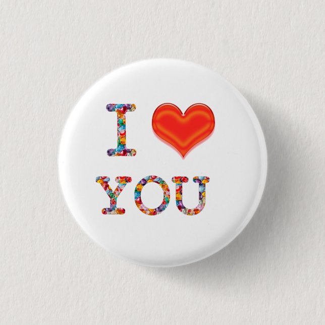 I LOVE YOU  Lovely SCRIPT Heart Image Pinback Button (Front)