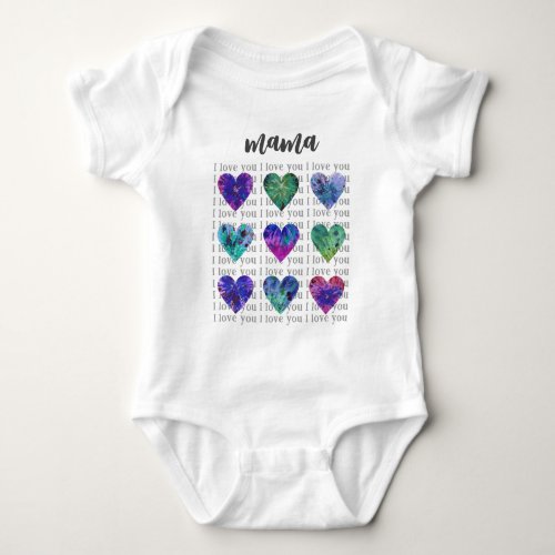 I Love You Mama Watercolor Hearts Baby Bodysuit