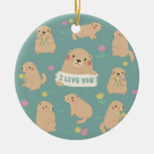 I Love You, Marmots Illustration Ceramic Ornament