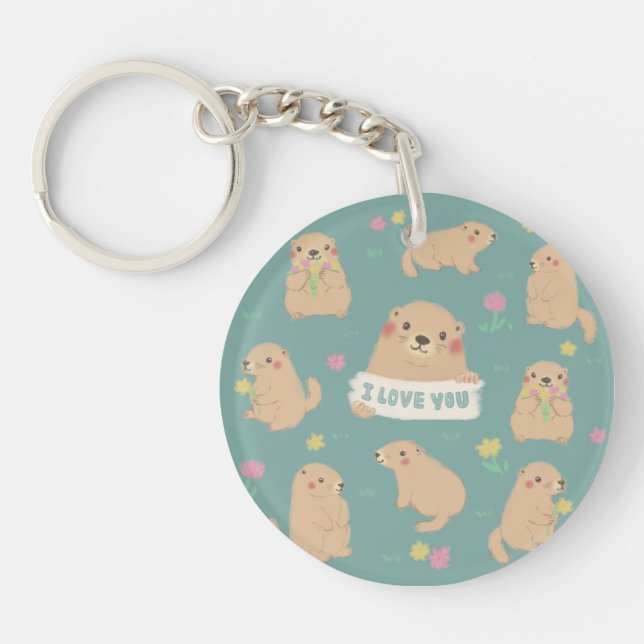 I Love You, Marmots Illustration Keychain (Front)