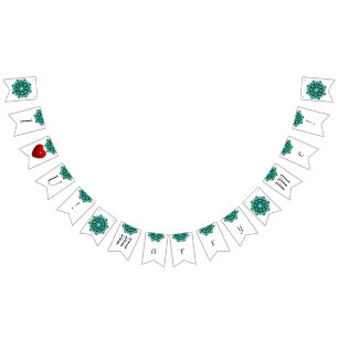 I Love You! Marry Me! Mandala in aqua Bunting Flags