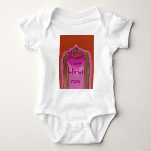 I love You Merry Christmas Heart Baby Bodysuit (Front)