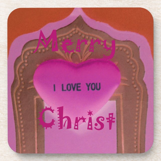 I love You Merry Christmas Heart Beverage Coaster (Front)