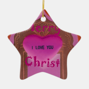 I love You Merry Christmas Heart Ceramic Ornament