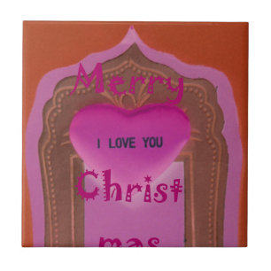 I love You Merry Christmas Heart Ceramic Tile