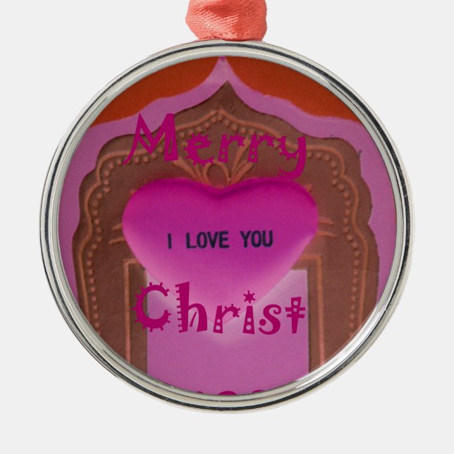 I love You Merry Christmas Heart Metal Ornament (Front)