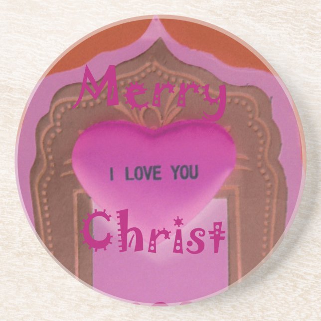 I love You Merry Christmas Heart Sandstone Coaster (Front)
