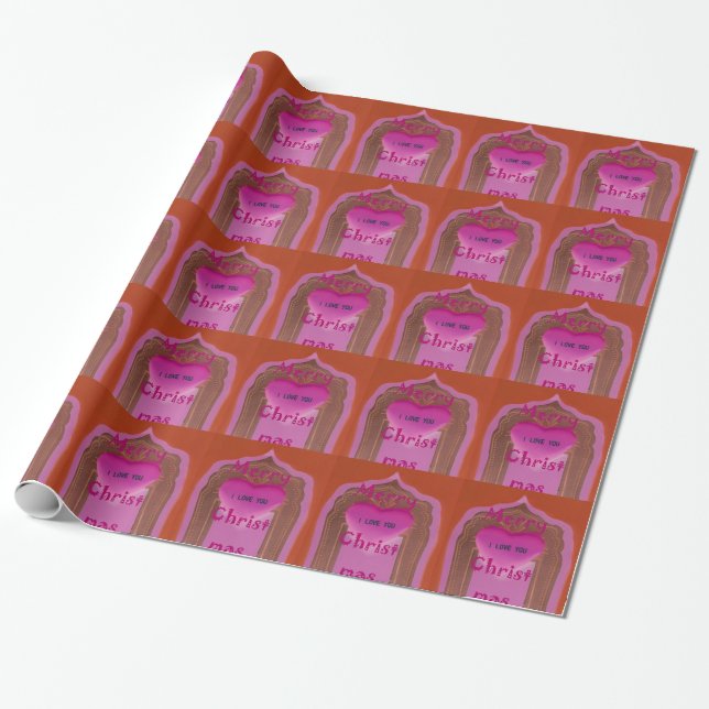 I love You Merry Christmas Heart Wrapping Paper (Unrolled)