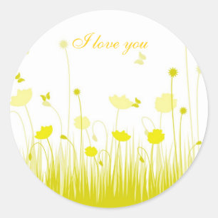 I Love You Minimalist Yellow White Poppies Meadow Classic Round Sticker