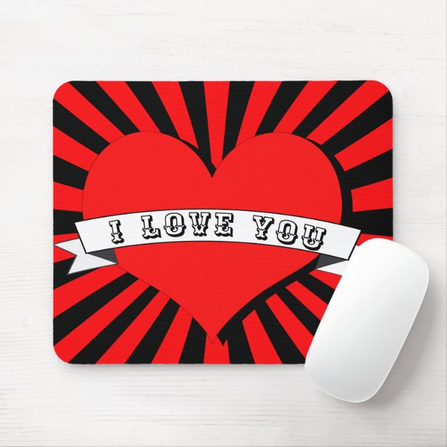 I LOVE YOU Mit Herz & Band strahlen Mouse Pad (With Mouse)