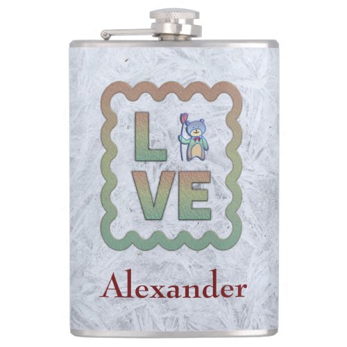 I Love You Modern Bear Rose Personalize Flask