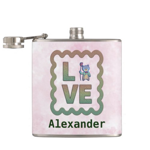 I Love You Modern Bear Rose Personalize Flask
