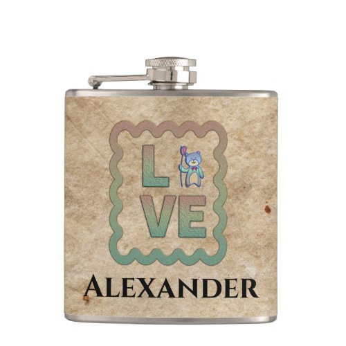 I Love You Modern Bear Rose Personalize Flask