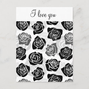 I love you Modern Black Gray White Rose Flower Postcard