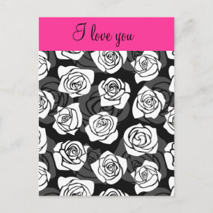 I love you Modern Chic Black White Rose Flower Postcard