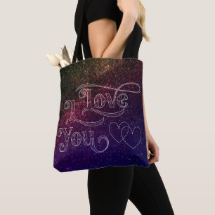 I Love You Modern Dark Heart Elegant Blue Space Tote Bag