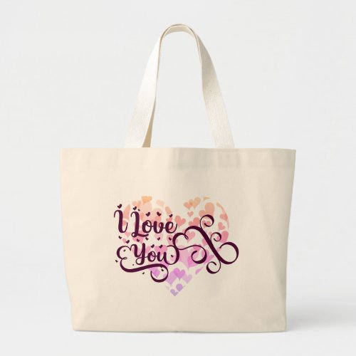 I Love You Modern Heart Elegant Colorful Cheerful Large Tote Bag