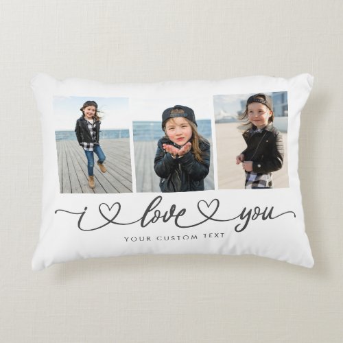 I Love You Modern Heart Script Photo Collage Accent Pillow
