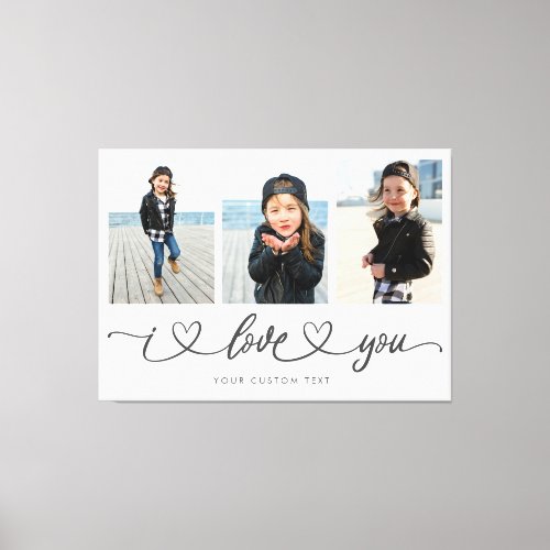 I Love You Modern Heart Script Photo Collage Canvas Print