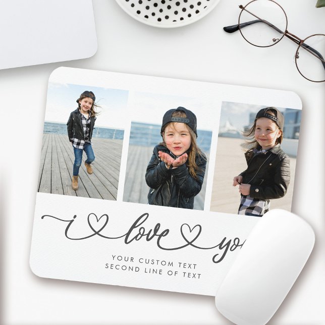 I Love You Modern Heart Script Photo Collage Mouse Pad (Creator Uploaded)