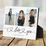 I Love You Modern Heart Script Photo Collage Plaque<br><div class="desc">I Love You! Great custom photo gift for grandparents, Valentine's Day, Mother's or Father's Day, or the Holidays: This modern photo plaque is easy to customize with your 3 favorite photos. The text below can be personalized to read the name of the child or family members as well another possible...</div>