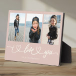 I Love You Modern Heart Script Photo Collage Plaque<br><div class="desc">I Love You! Great custom photo gift for grandparents, Valentine's Day, Mother's or Father's Day, or the Holidays: This modern photo plaque is easy to customize with your 3 favorite photos. The text below can be personalized to read the name of the child or family members as well another possible...</div>