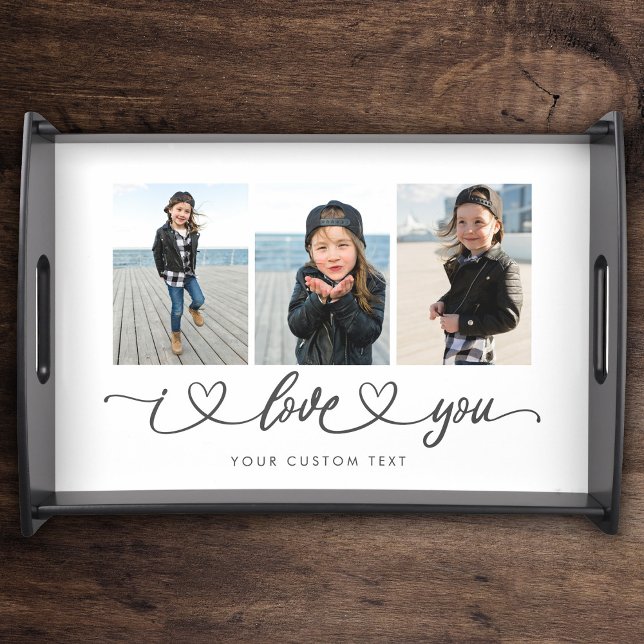 I Love You Modern Heart Script Photo Collage Serving Tray (Creator Uploaded)