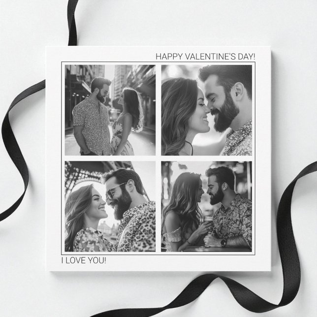 I Love You Modern Photo Collage Valentine's Day Holiday Card (I Love You Couple Minimalist Photo Collage XOXO Holiday Card)