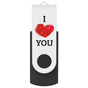 I Love You Modern Red Heart Valentine's Day Flash Drive