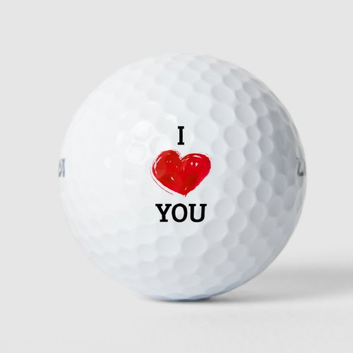 I Love You Modern Red Heart  Valentines Day Golf Balls