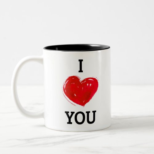 I Love You Modern Red Heart  Valentines Day Two_Tone Coffee Mug