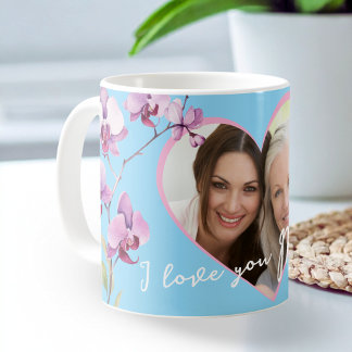 I Love You Mom Baby Blue Orchid Heart Photo Coffee Mug
