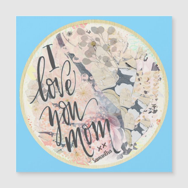I Love You Mom Blue Watercolor Magnetic Card (Front)