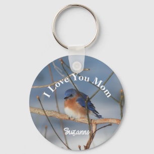 I Love You Mom Bluebird Personalized Keychain